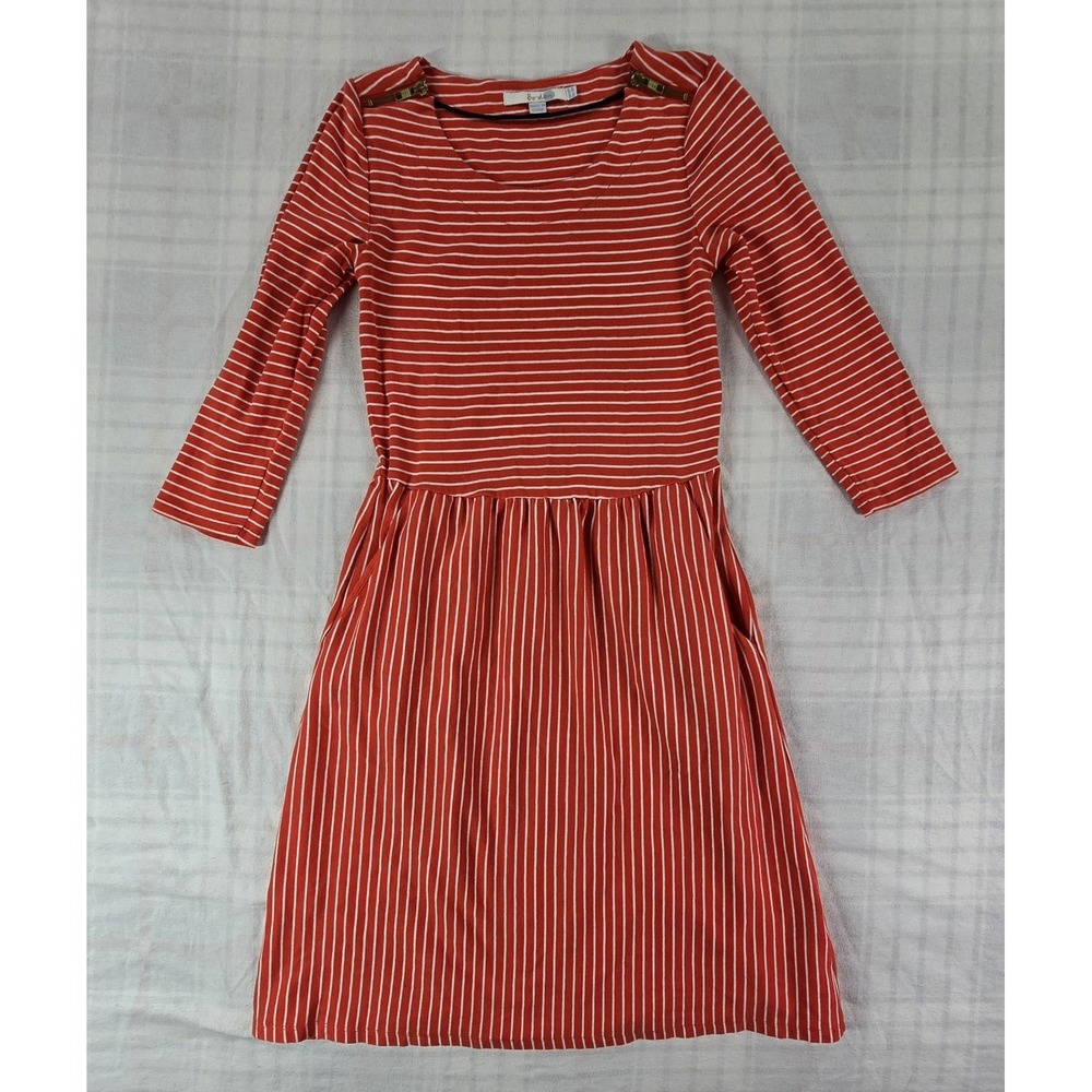 Boden Women Janie Breton Stripe Dress Red White Zipper Shoulder 3/4 Sleeve 4R